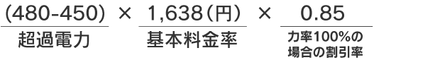 業務用電力において契約電力450kWで当月の最大需要電力480kW、その1カ月の力率100%の場合